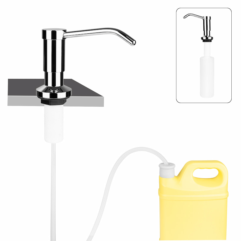 Chrome Brass Kitchen Sink Soap Dispenser Deck Mounted with Extended Tube Kit